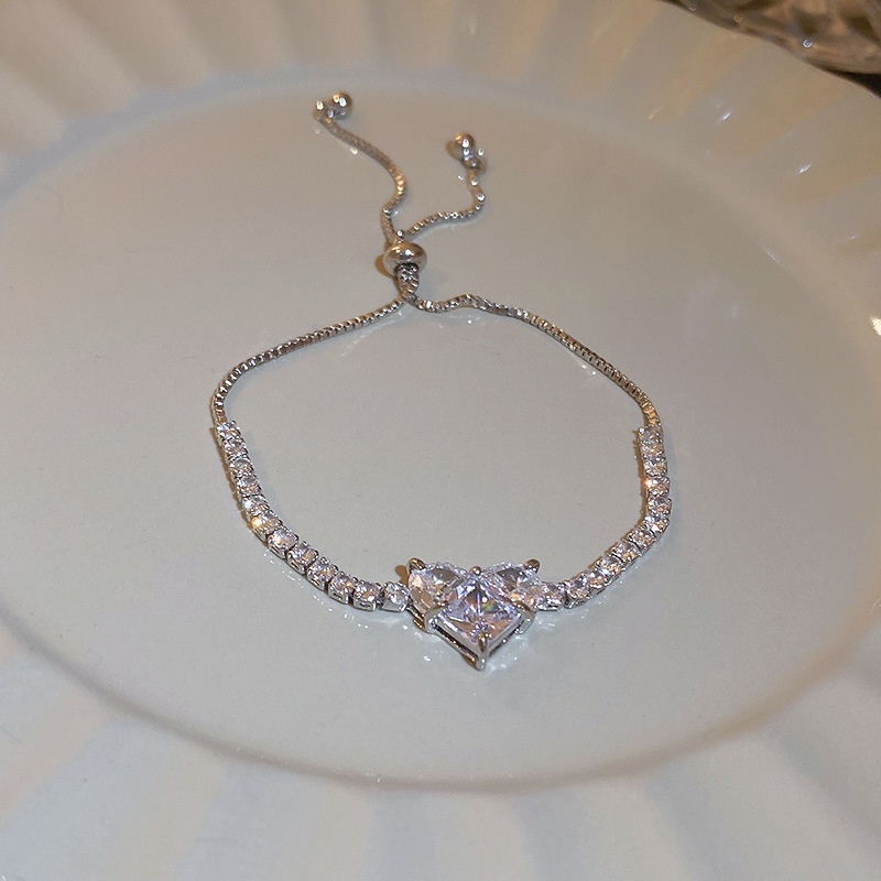 Vòng Tay Đính Đá Zircon Hình Trái Tim Có Thể Điều Chỉnh Thời Trang Hàn Quốc Cho