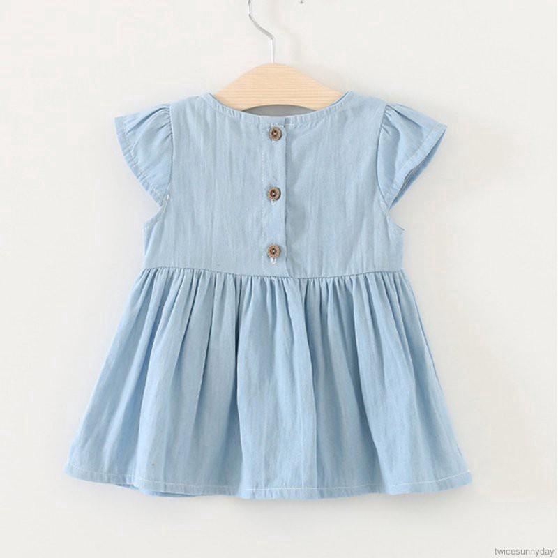 Đầm xòe ngắn tay đính nơ xinh xắn dành cho bé gái