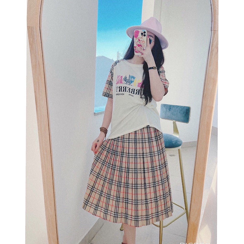 Set áo thun cotton chân váy caro, Set váy nữ dập ly cao cấp | BigBuy360 - bigbuy360.vn