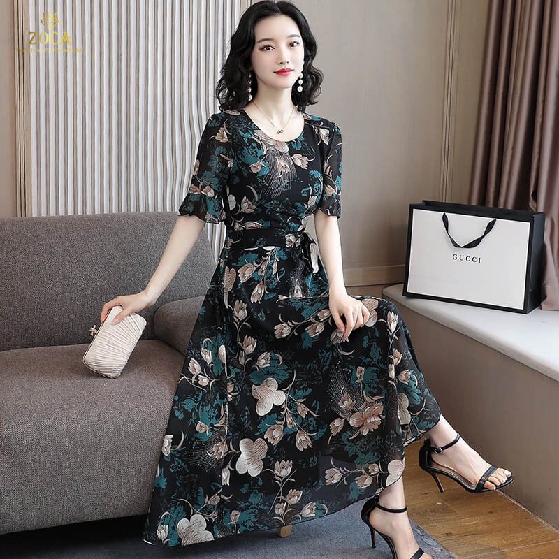 Đầm Maxi Nữ Hoạ tiết Hoa Dáng Dài , Váy Hoa mùa hè chất voan lụa lạnh cao cấp _DH
