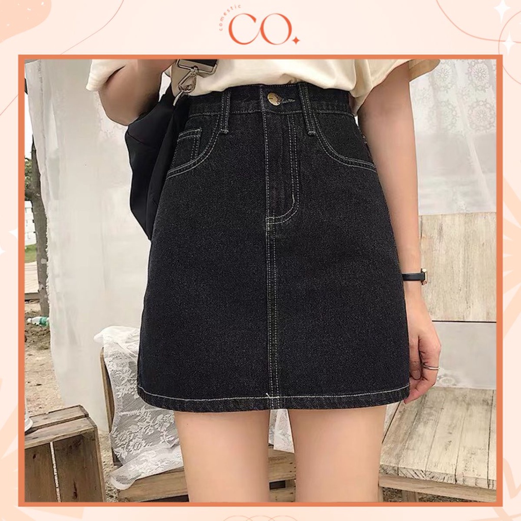 Chân Váy Jeans Cạp Cao Phối Viền Nổi bật