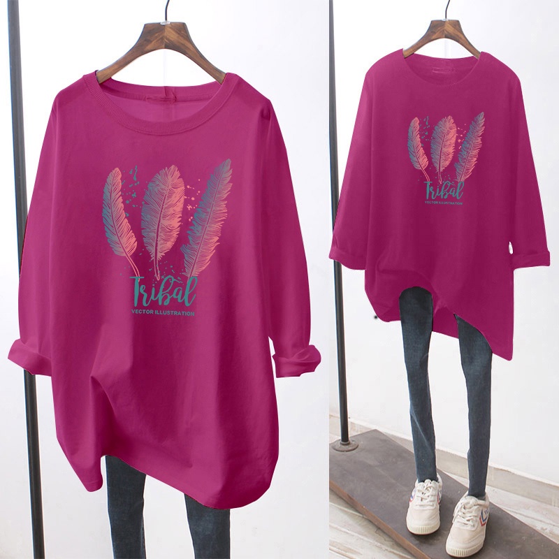 NRVP Plus Áo Thun Nữ Tay Dài Cổ Tròn Dáng Rộng In Hình Hoạt Hình Size Lớn 5xl