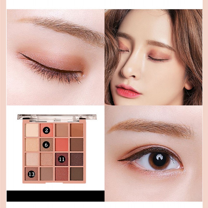 Bảng Phấn Mắt 16 Màu Lì/Nhũ Ngọc Trai Kháng Nước Lâu Trôi 2 Trong 1