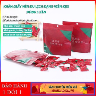 Gói 20 khăn giấy nén hàn quốc dạng viên bỏ túi du lịch tiện lợi an toàn