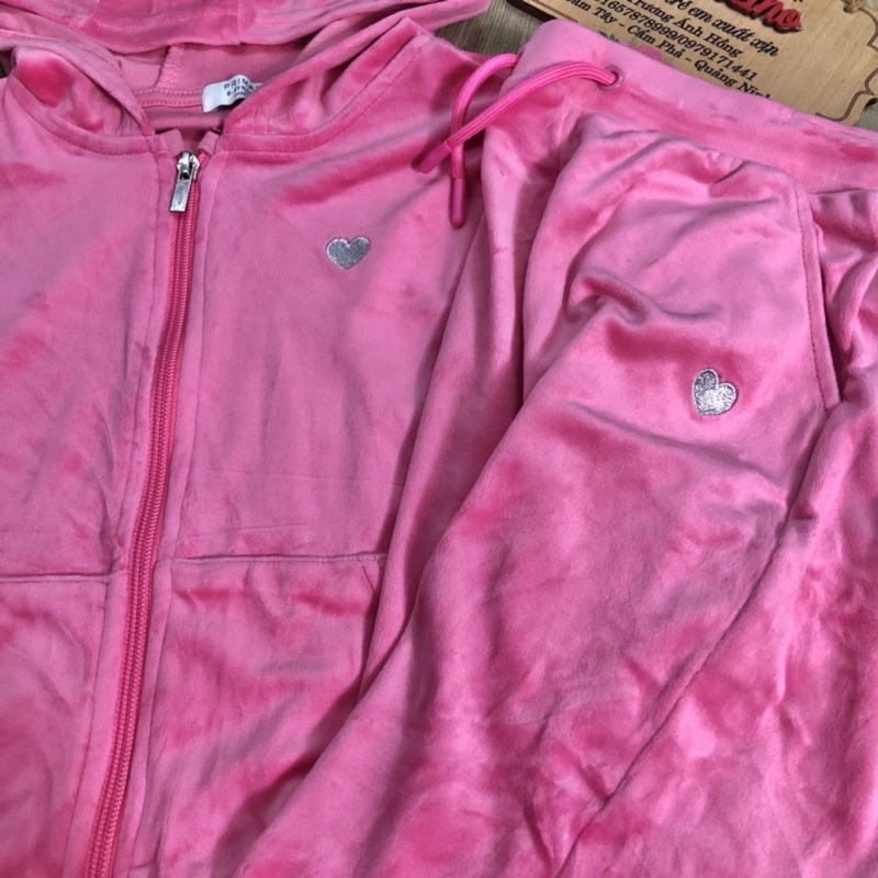 Bộ nỉ nhung bé gái Primark màu đen hồng