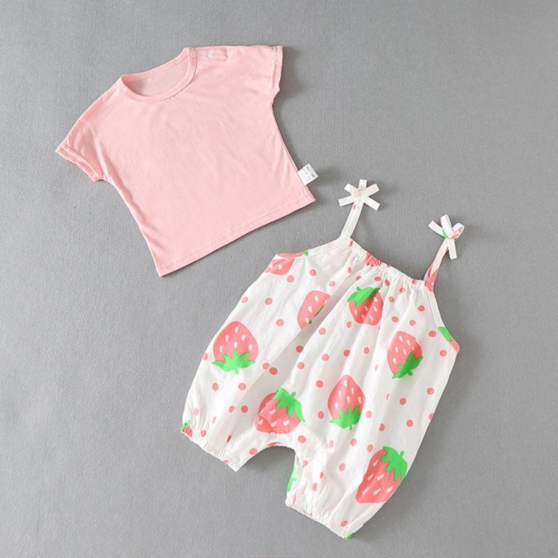 Bộ áo thun cotton + quần yếm cho bé gái dễ thương