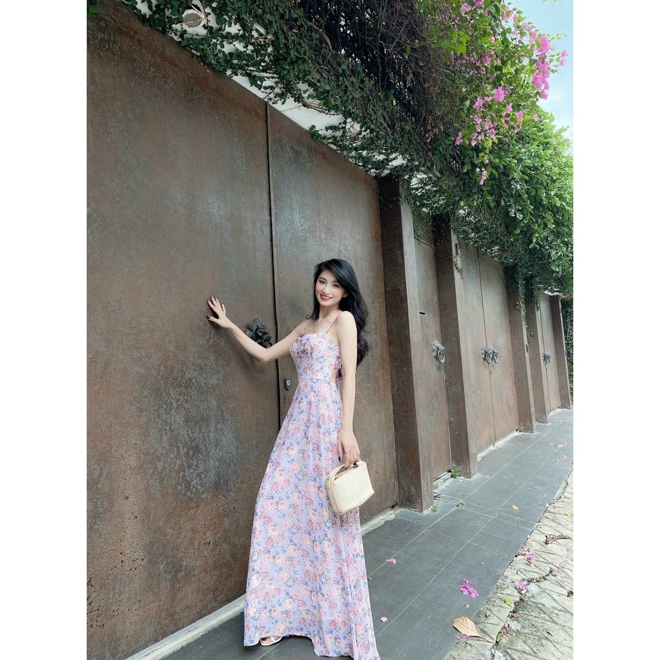 Đầm đi biển maxi 2 dây cột nơ sau lưng có mút ngực