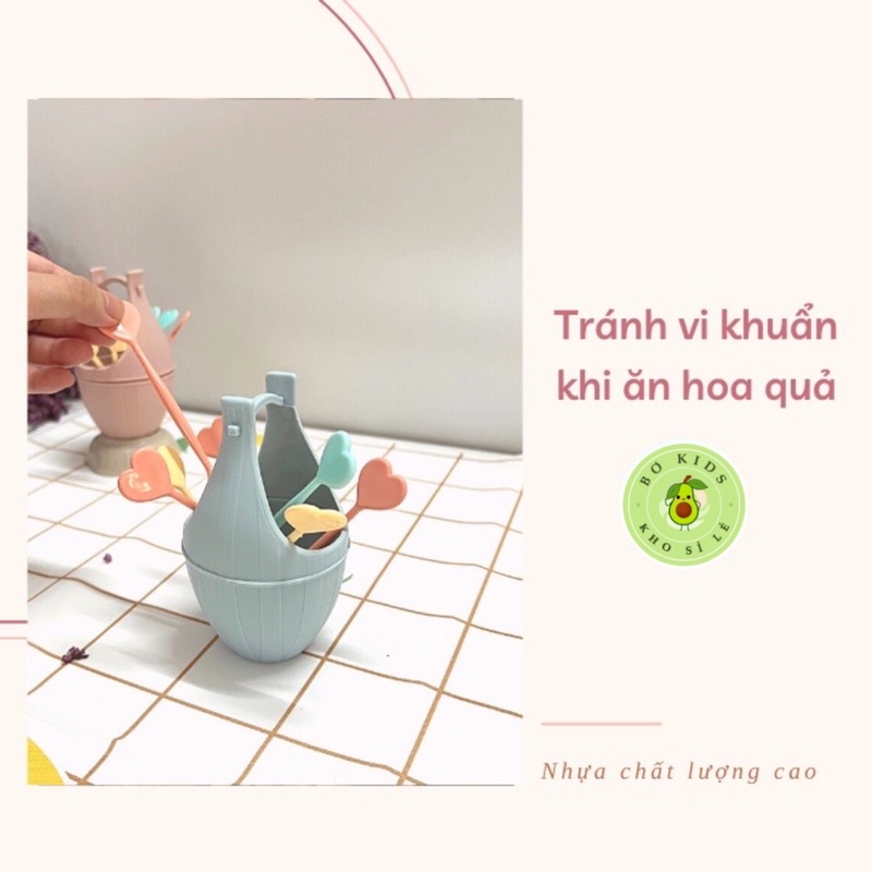Bộ 10 chiêc dĩa ăn trái cây Việt Nhật  dễ thương hình trái tim ở cán cầm, Dĩa xiên hoa quả tiện lợi BOKIDS STORE