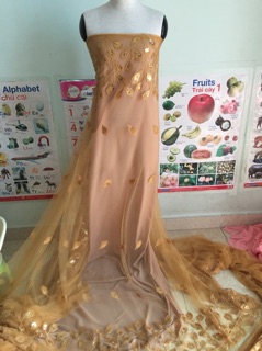 Vải ren lưới thêu kim sa