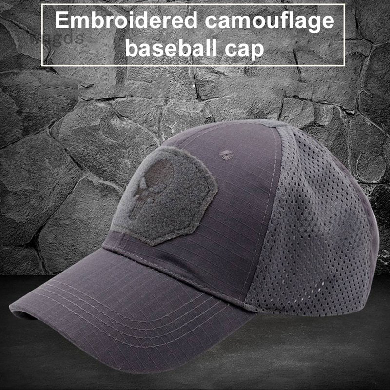 Baseball Cap Operators Hat Airsoft Camo Camouflage Cap w Punisher Patch