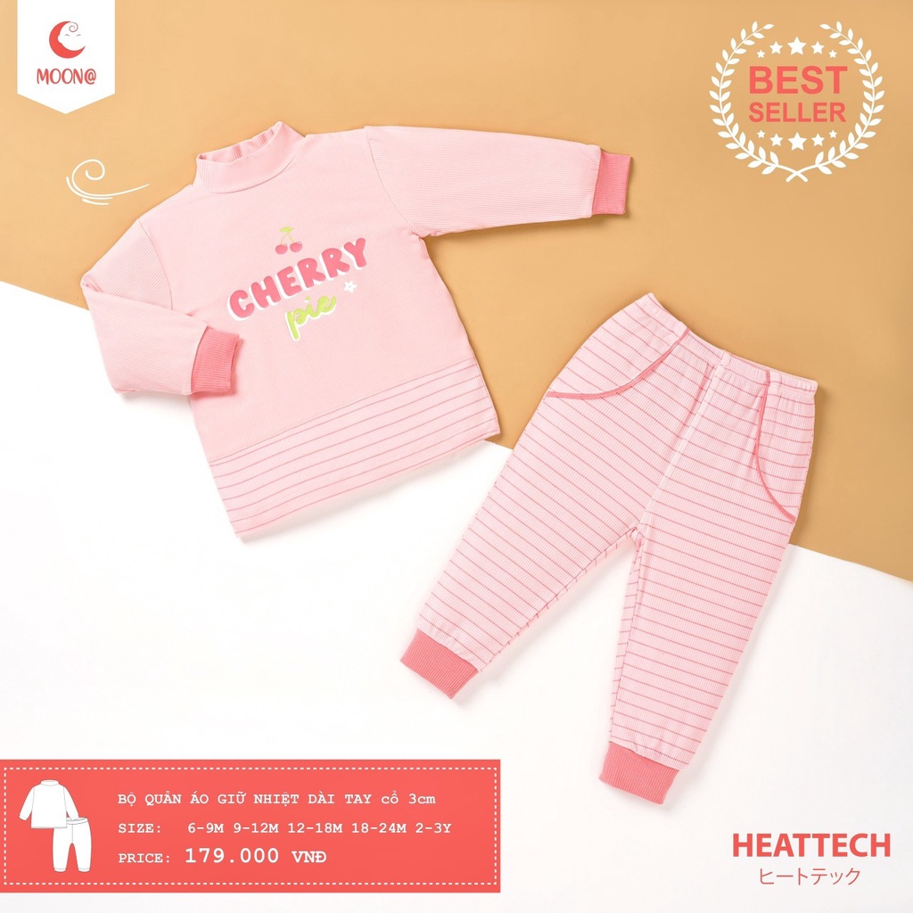 [CHÍNH HÃNG] Bộ quần áo giữ nhiệt trẻ em dài tay cổ 3cm Heattech Moon