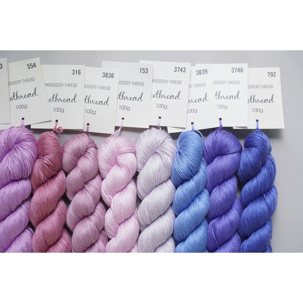 [Bảng 1/6] Chỉ thêu Eco-thread Tiệm tạp hóa nhà May nhuộm sinh học (giá 1 bó 100g) bảng màu tím - xanh tím