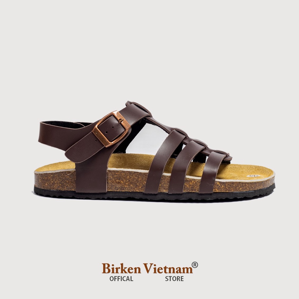 MÃ PU12 Sandal DA PU  Đế Trấu Quai Chiến Binh Unisex Birken Vietnam Bioline [ Màu Nâu Cafe ]