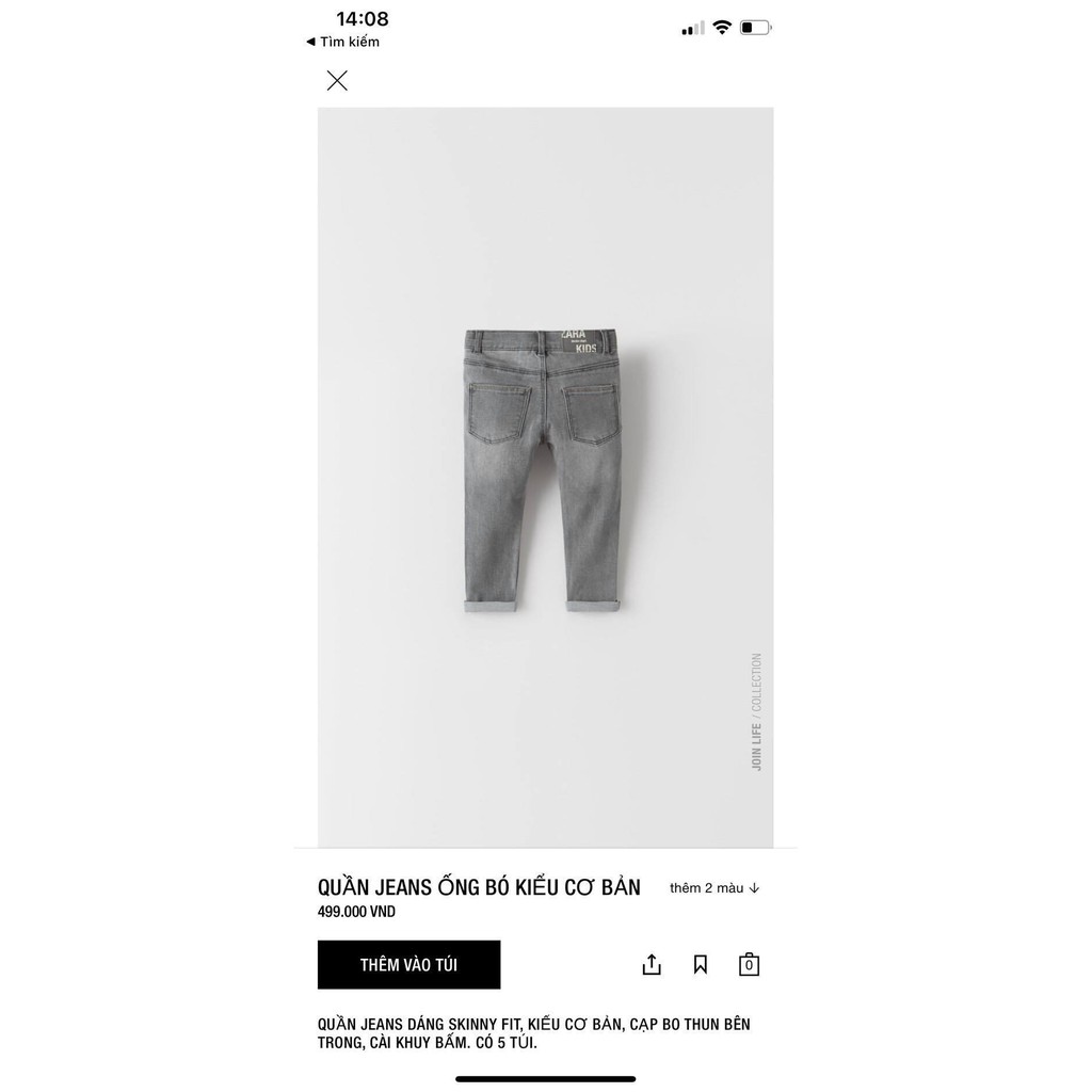 Quần Jean Skinny hãng Zara xuất dư cho bé