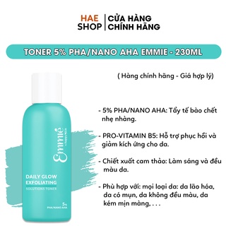 Toner cân bằng da và tẩy tế bào chết 5% PHA/ NANO AHA 230ml Emmié by HappySkin - Hàng Việt Nam Chất Lượng Cao