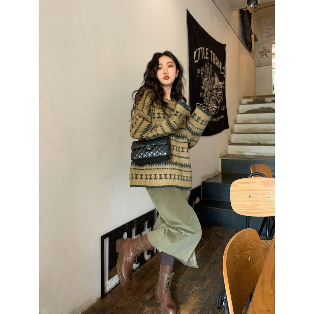 Korean Retro Knitted Sweater Women 2021 Spring And Autumn New Round Neck Long-Sleeved Shirt College Style | BigBuy360 - bigbuy360.vn