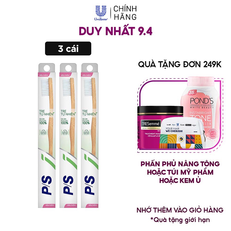 [Mã FMCGMALL -8% đơn 250K] Combo 3 Bàn chải P/S Tre Tự Nhiên