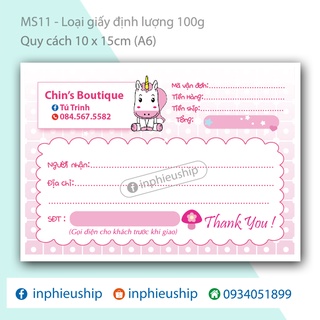 Phiếu ship hàng Ngựa Pony in riêng 400 tờ MS11