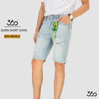 Quần sooc jeans nam 360 BOUTIQUE vải bò họa tiết trẻ trung, màu xanh da trời - QSJCN015