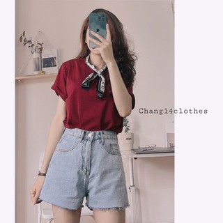 quần đùi jeans (tặng khăn) - áo thun trơn