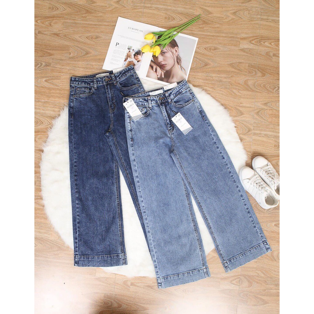 Quần jeans ống rộng 02 màu khói đá - kiểu gấu mới