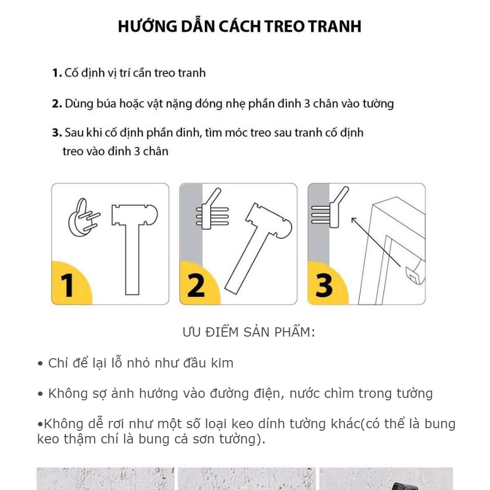 Đinh 3 chân treo khung ảnh không cần khoan tường