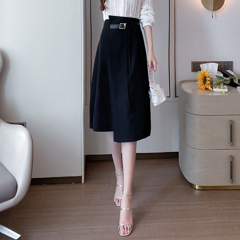 Spring and summer 2021 women's irregular A-skirt skirt, medium-length waistband skirt