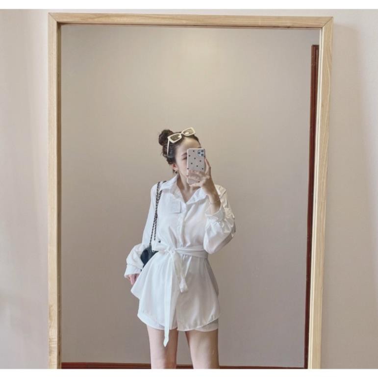 Áo sơ mi Dây Eo Kèm Quần,Set áo Dài Nữ Quần Đùi, set vest, Chất Đũi 2 Màu, set đi biển