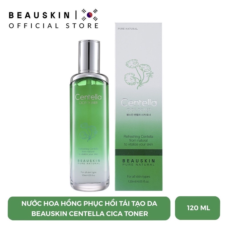 Nước Hoa Hồng BEAUSKIN Rau Má Centella Cica Dưỡng Ẩm, Trắng Da 120ml