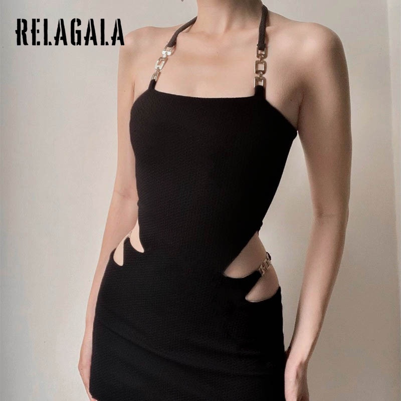 Relagala Đầm Dây Hở Lưng Trang Trí Dành Cho Nữ