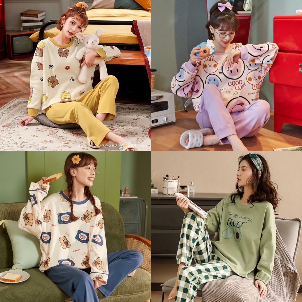 Đồ bộ nữ dễ thương, pijama, bộ ngủ cotton mặc nhà dài tay thu đông xuân chất vải mềm mịn QA11