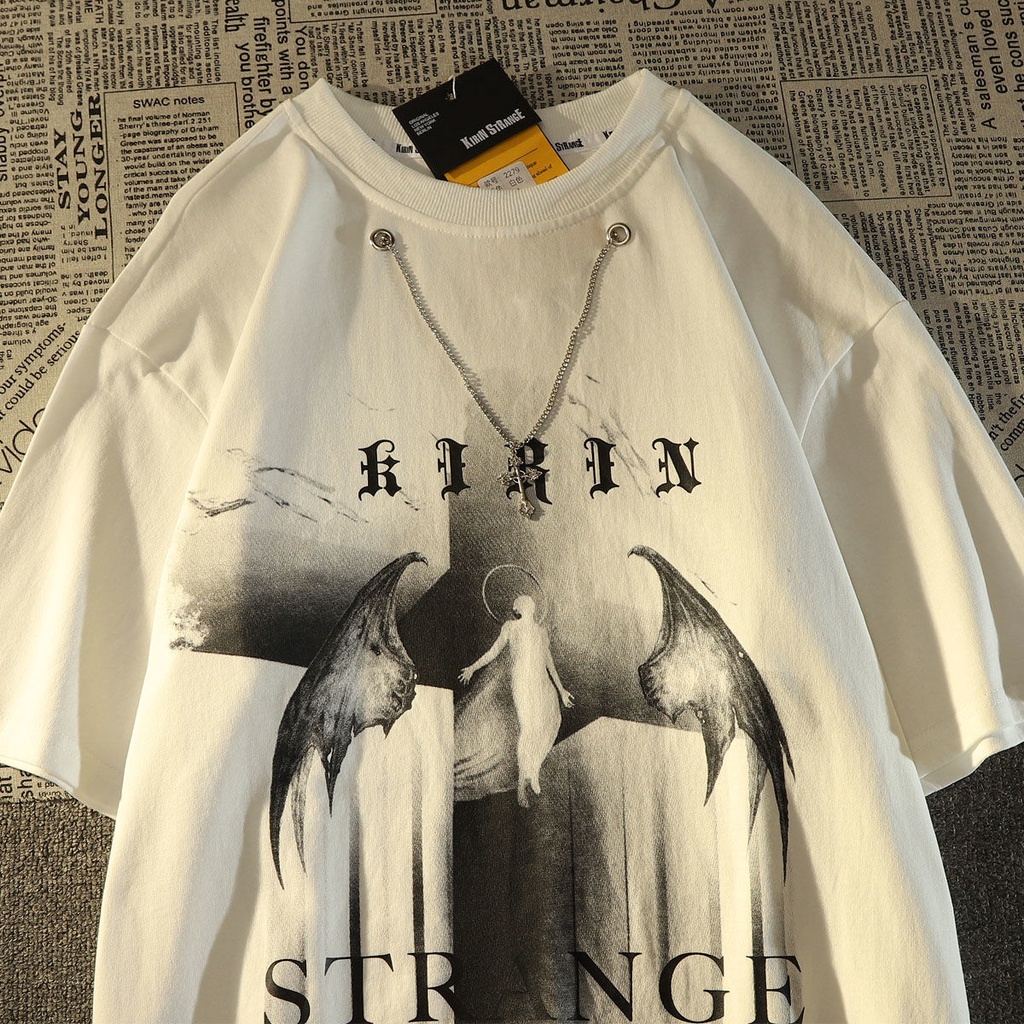 Áo Thun Cotton Tay Ngắn Dáng Rộng Cỡ Lớn In Hình Thánh Giá Phong Cách Retro Mỹ Thời Trang Cho Nam