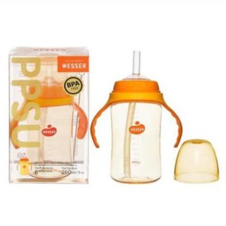 Bình nước 🌸WESSER🌸 Bình PPSU cổ rộng - Bình tập uống có ống hút dung tích 260ml