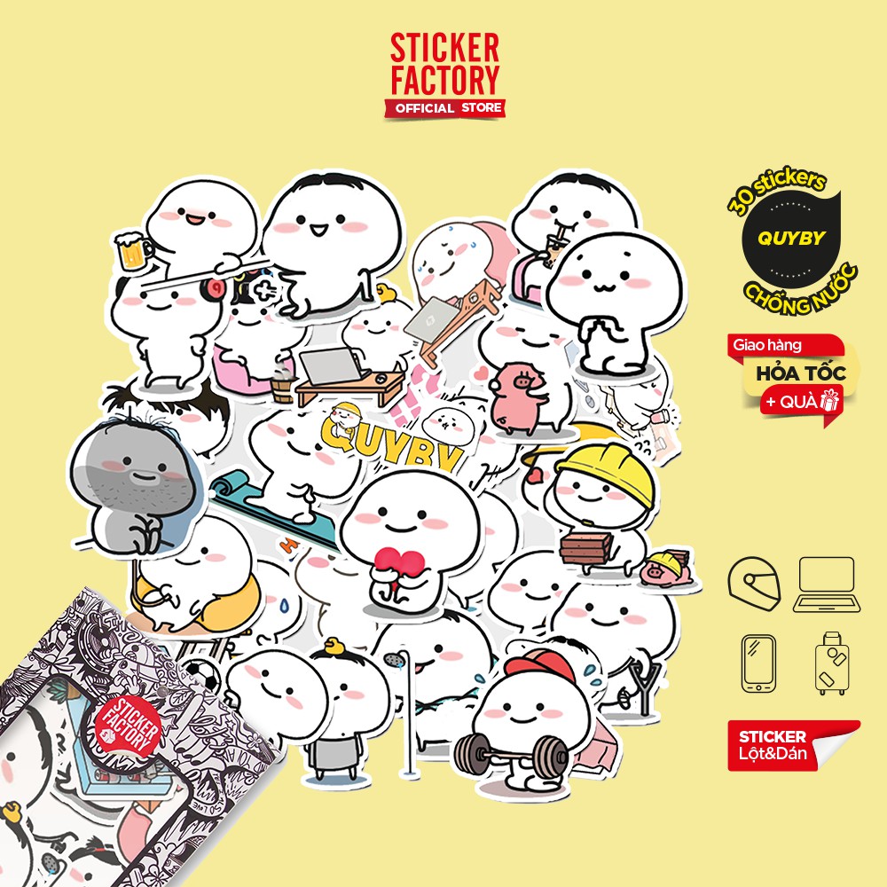 Hộp set 30 sticker decal hình dán nón bảo hiểm , laptop, xe máy, ô tô STICKER FACTORY - Quyby