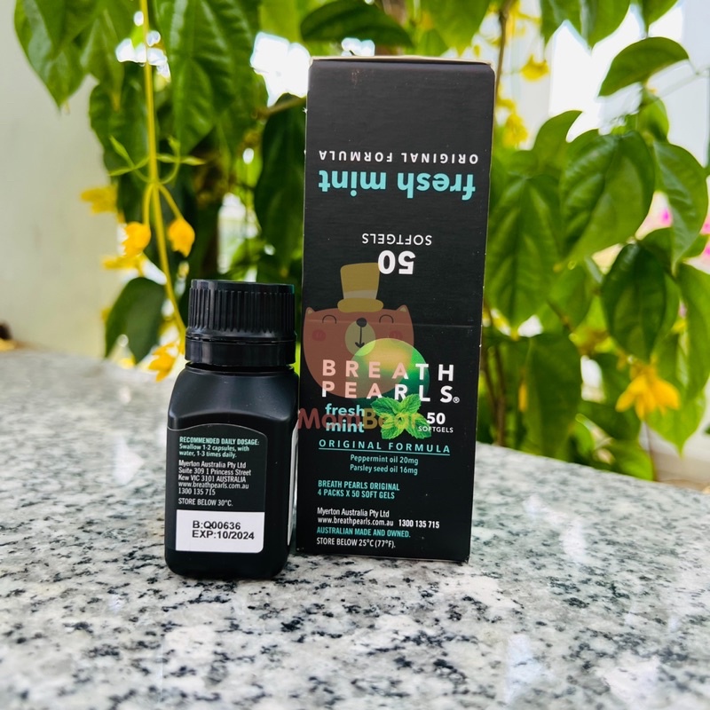 Viên thơm miệng Breath Pearls Natural lọ 50 viên Của Úc