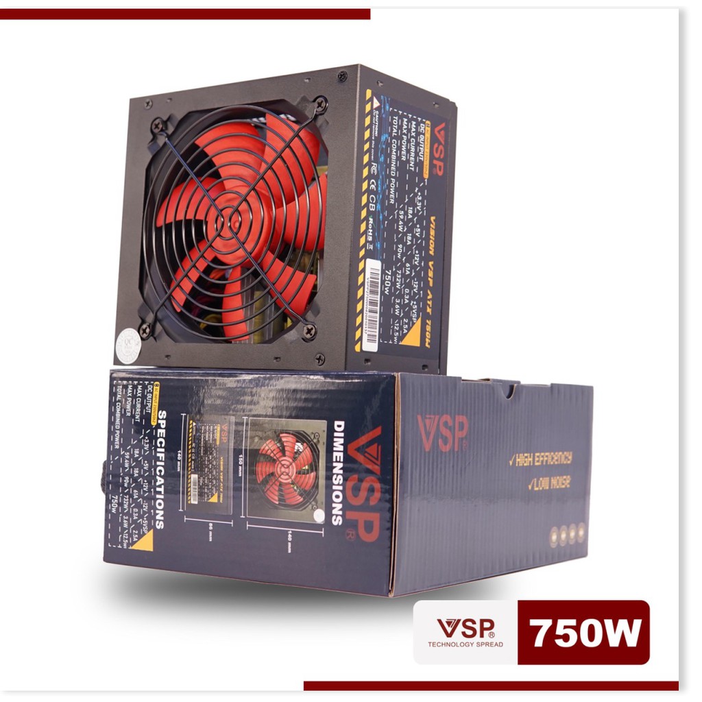 NGUỒN MÁY TÍNH VISION FAN 12CM CÔNG SUẤT 750W BOX TẶNG DÂY NGUỒN, BỘ NGUỒN CHO GAME THỦ CAO CẤP, CÔNG SUẤT LỚN CHIẾN MỌI