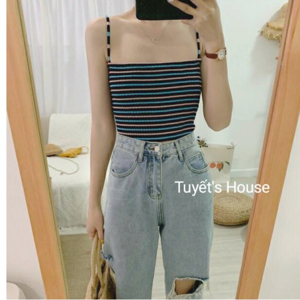 Áo 2 dây ngang sọc đẹp hot LaCa Store, áo dây sợi bún sọc nhiều màu G6-1