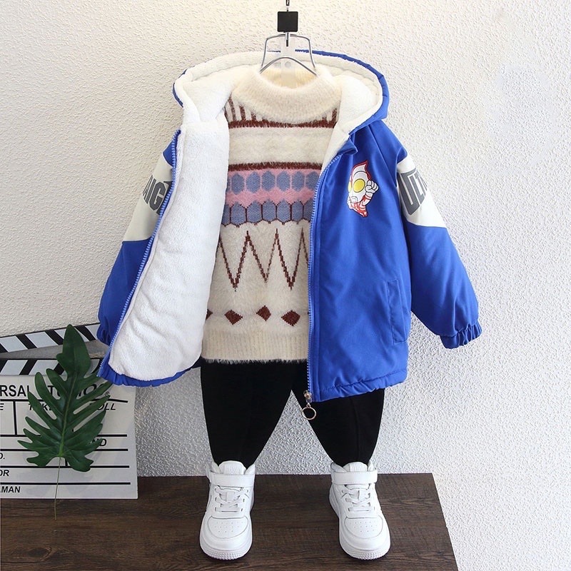 Áo khoác gió lót lông hình siêu nhân cho bé trai 10-20kg