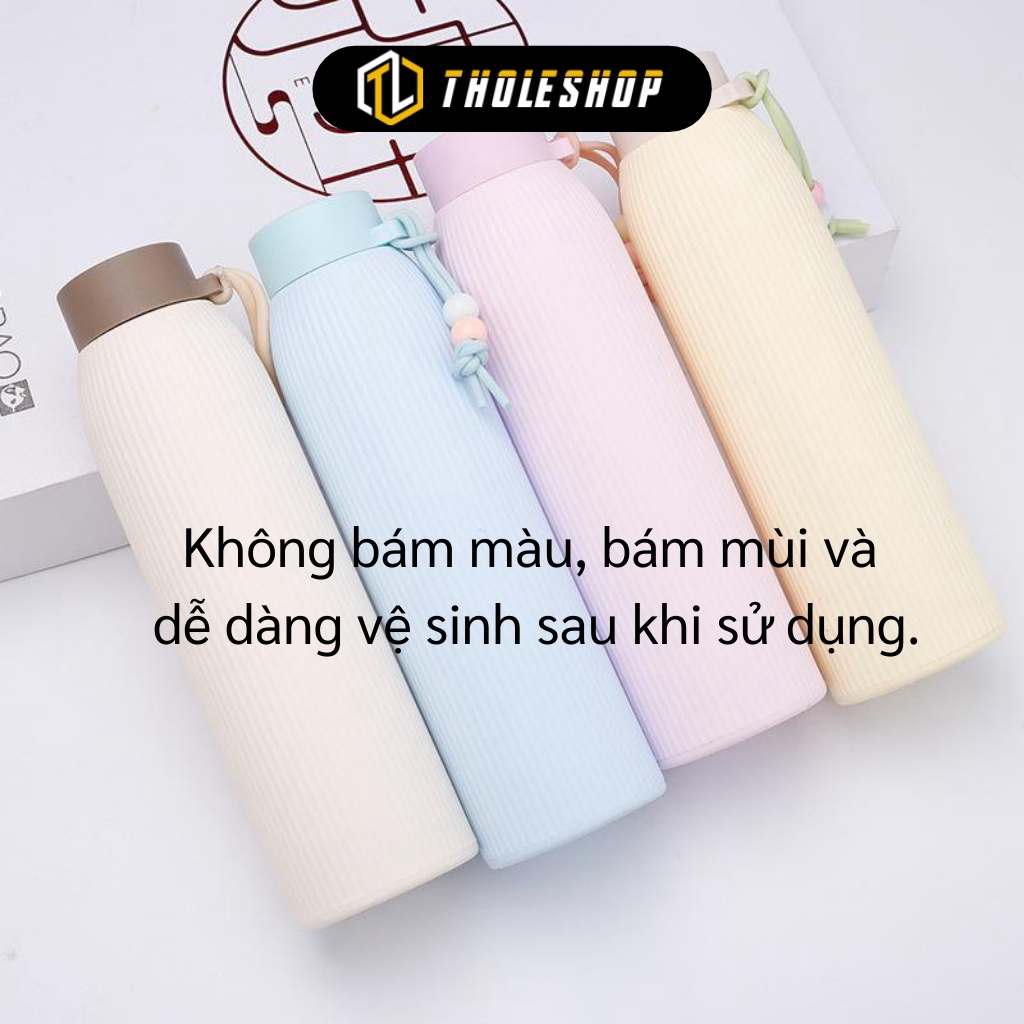 Bình Giữ Nhiệt - Bình Đựng Nước Thủy Tinh Trong Suốt 400ml, Vỏ Bọc Silicon 7190