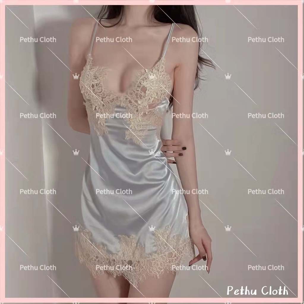 （Q1,HCM)❤️Đồ ngủ sexy nữ❤️Freeship❤️Váy ngủ  2 dây phối ren, mịn mịn, quyến rủ+quần lót---026