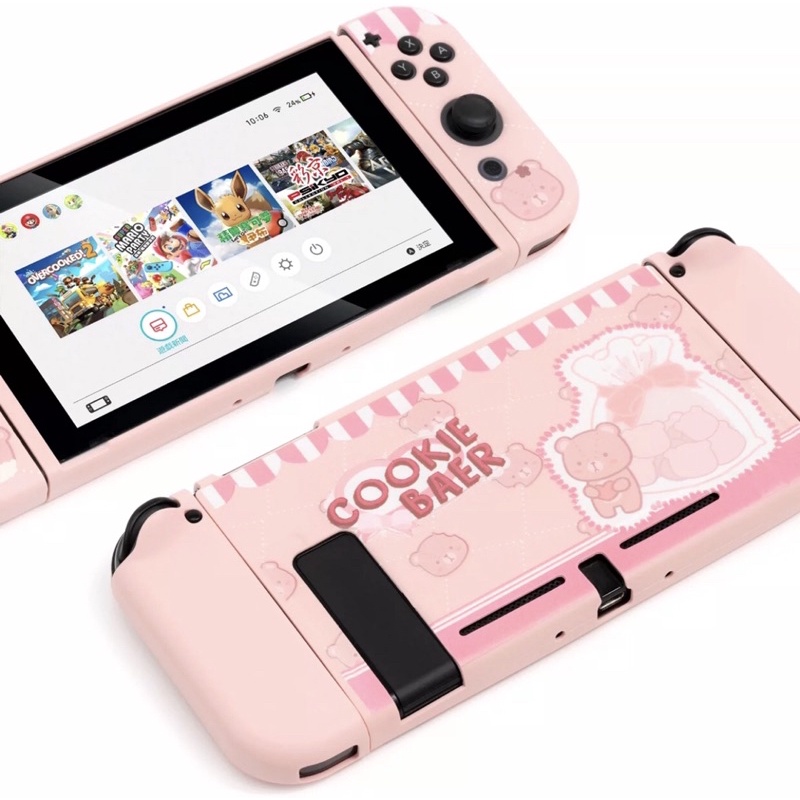 Bộ ốp lưng và case Joy-Con chủ đề Cookie Bear chất liệu TPU cao cấp hãng Geekshare cho máy Nintendo Switch v1,v2