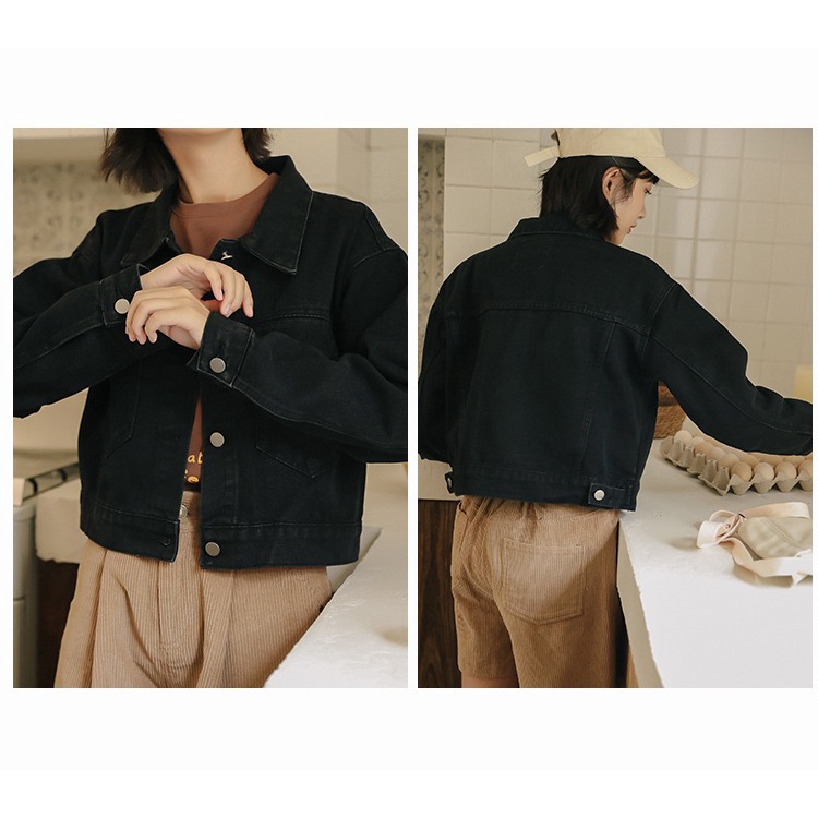 Áo khoác jean crop đen basic-AK553