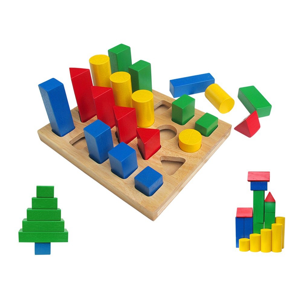 Bộ hình học cao thấp - Đồ chơi gỗ thông minh Winwintoys cho bé