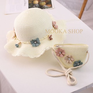 💥XẢ HÀNG LỖ(Vòng đầu 52cm) Set nón và túi cói thời trang đi biển cho bé gái hè 2020- MK37g