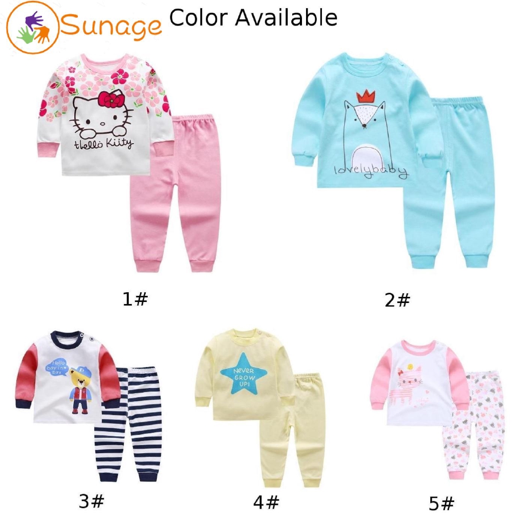 Thời Trang Bộ Đồ Ngủ 2 Món Áo Tay Dài Cổ Tròn + Quần Dài Vải Cotton In Hình Động Vật Dễ Thương Cho Bé Trai