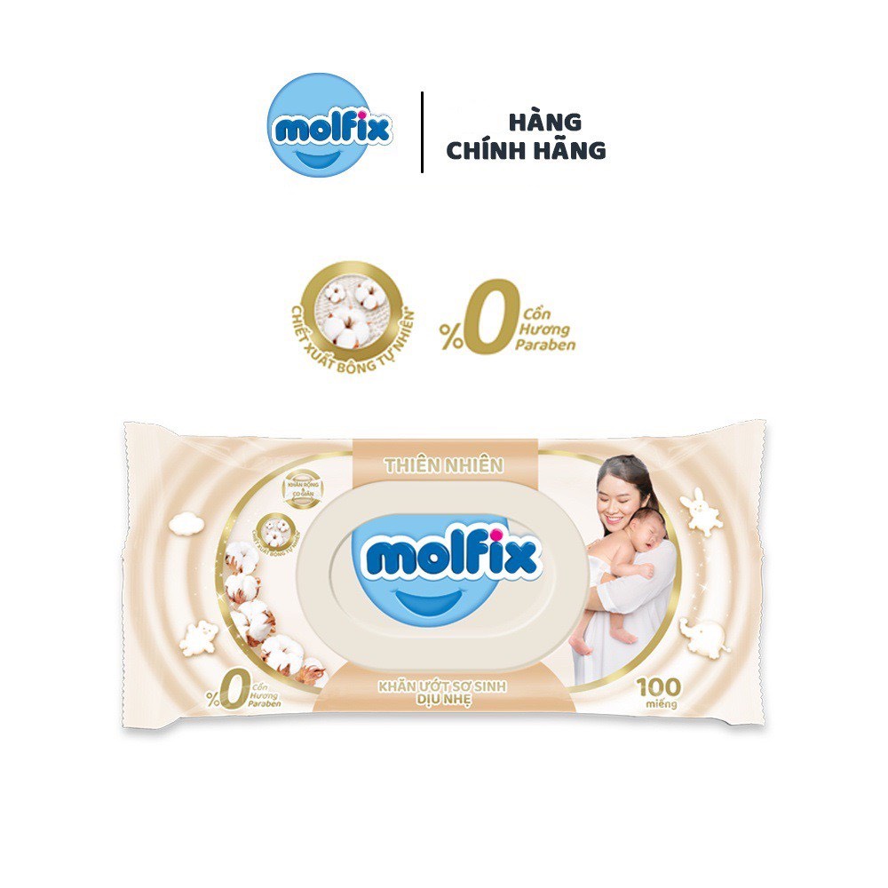Khăn ướt trẻ em organic KHÔNG CỒN Molfix- Sơ Sinh Dịu Nhẹ- Gói loại 100 miếng