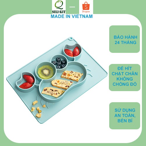 {MADE IN VIETNAM} Khay ăn dặm Q SILI-KIT bằng silicon cao cấp chia ngăn đế hít chân không chống đổ hình con cua cho bé