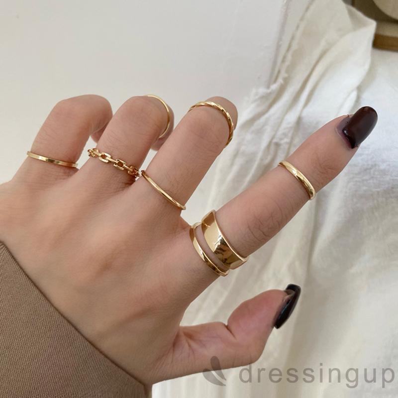 DRE-Ladies Knuckle Ring Kit, 7 Pieces Simple Style Stacking Ring,Gold/ Silver