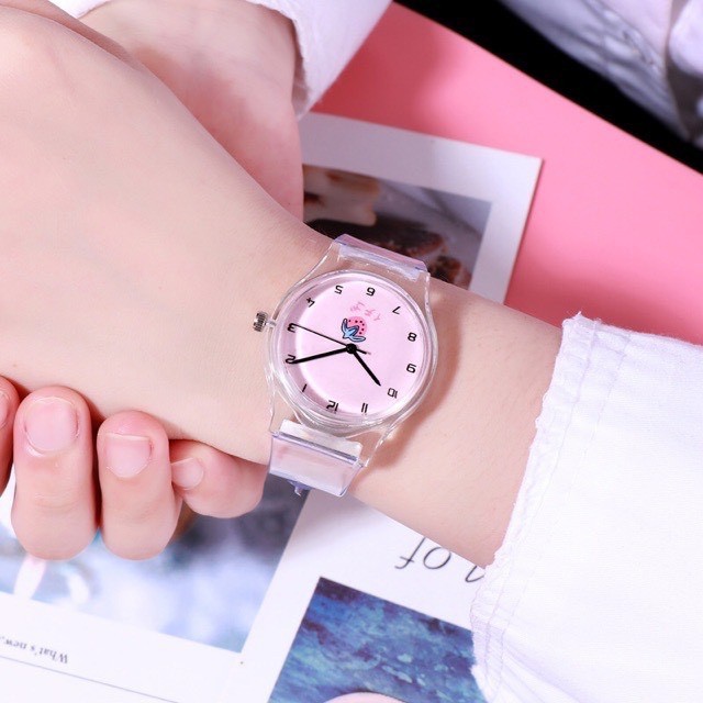 Đồng hồ nữ Ulzzang trong suốt siêu kute trái dâu