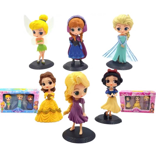 Set 3 Mô Hình Công Chúa Disney phiên bản Q Chibi   Elsa Anna Tinkerbell Rapunzel Belle Snow White  15-16cm